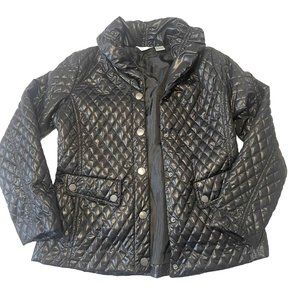 Laura Ashley Quilted Jacket Black Size Pm Petite Medium Shiny Black
